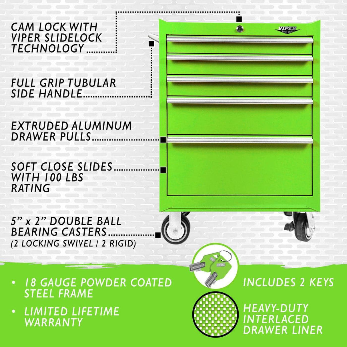 26-Inch 5-Drawer Rolling Cabinet-Grease Monkey Garage