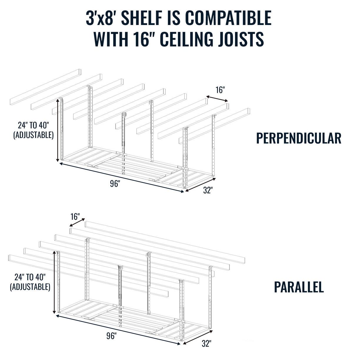 3' x 8' Faber Overhead Garage Storage with Hooks | Holds 700 lbs-Ceiling-Grease Monkey Garage