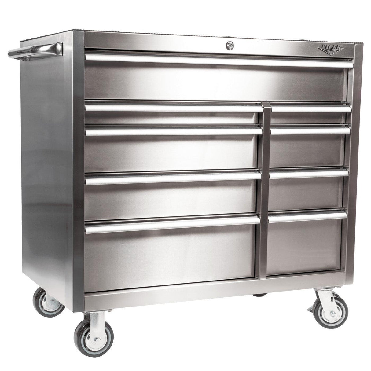 41-Inch 9-Drawer Stainless Steel Rolling Cabinet-Grease Monkey Garage