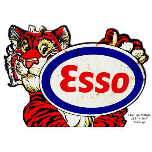 Aged Esso Tiger Laser Cut Metal Sign-Metal Signs-Grease Monkey Garage