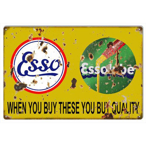 Aged Esso and Essolube Motor Oil Metal Sign-Metal Signs-Grease Monkey Garage