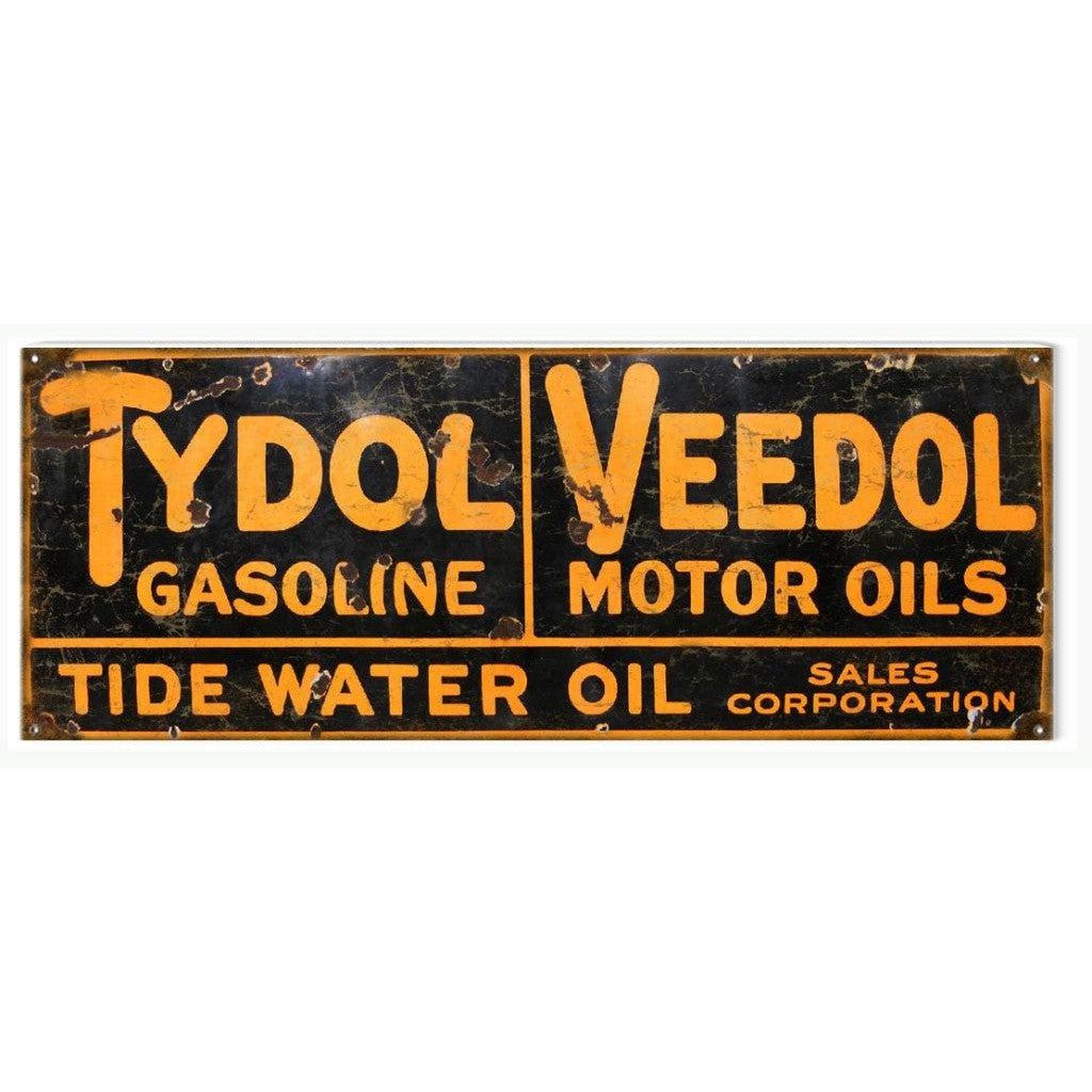 Aged Tydol Gasoline and Veedol Motor Oil Metal Sign-Metal Signs-Grease Monkey Garage
