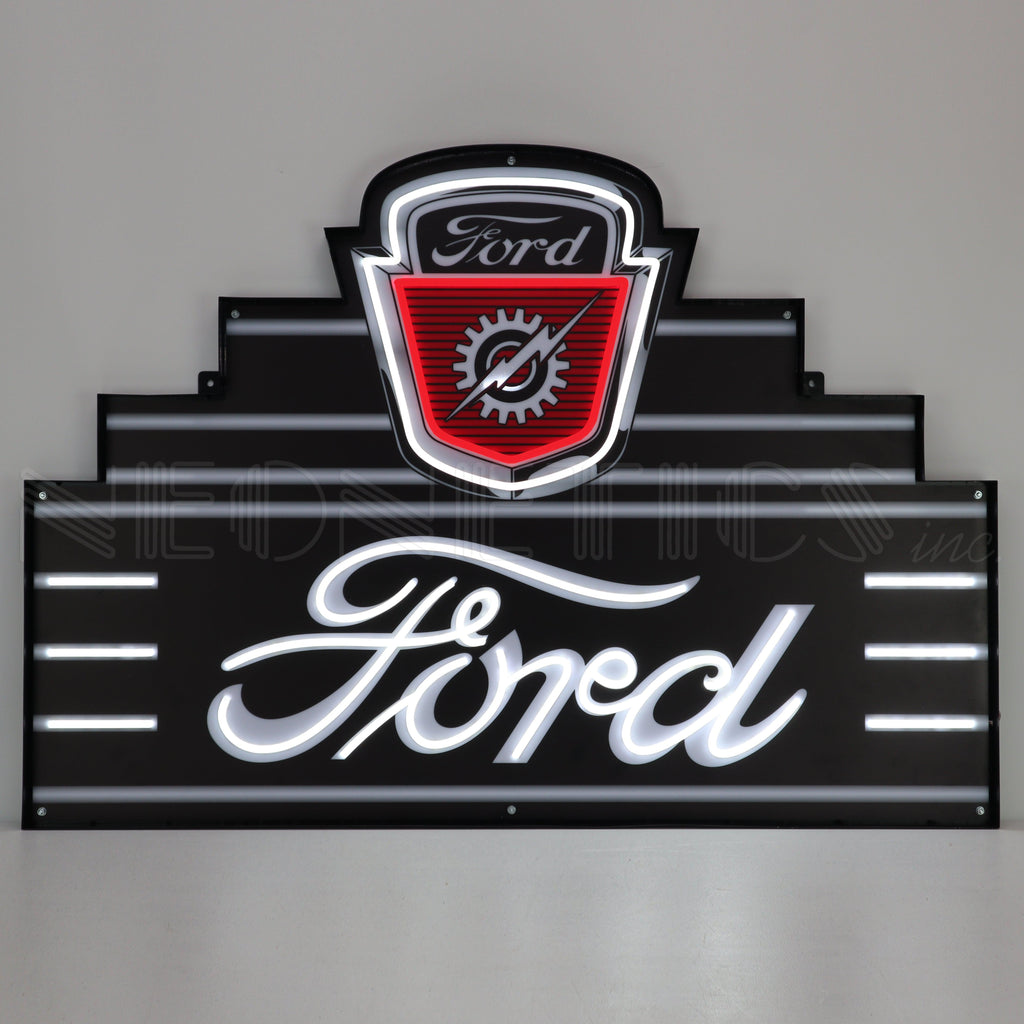 Art Deco Marquee Ford LED Flex-Neon Sign in Steel Can-Grease Monkey Garage