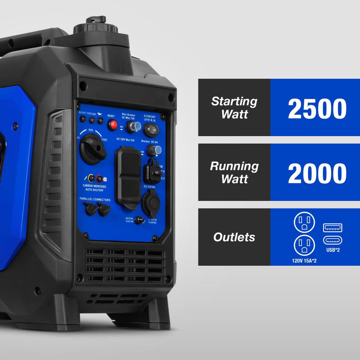 BILT HARD 2500W Portable Inverter Generator – Quiet 80cc 4-Stroke Ducar® Engine, CO Sensor, 120V AC & 12V DC, Compact Backup Power for Camping, RV, Home-Generator-Grease Monkey Garage