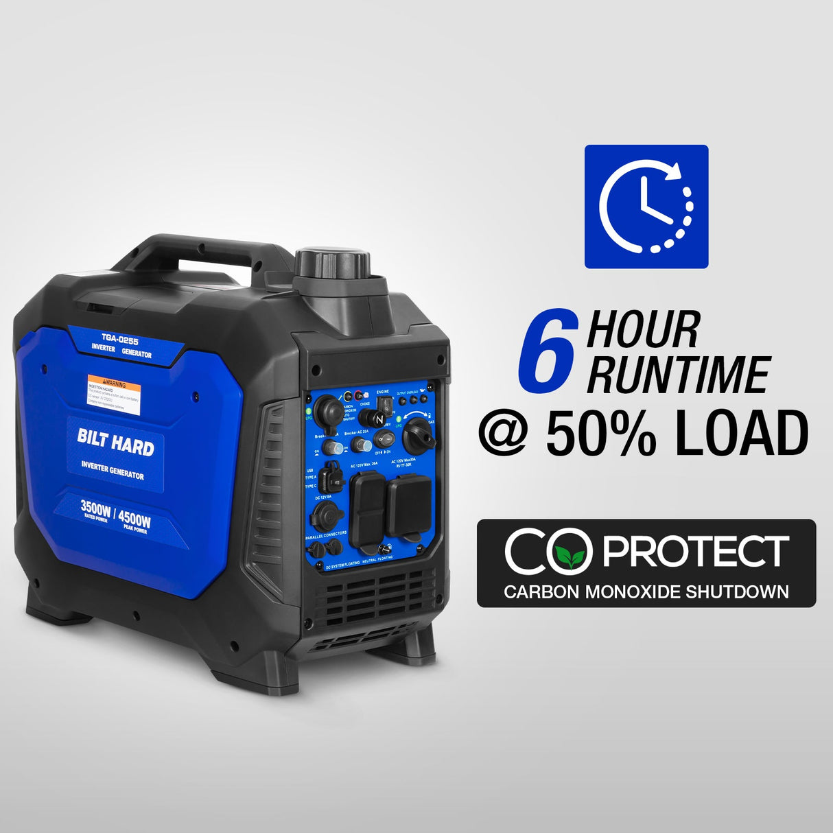 BILT HARD 4500W Dual Fuel Inverter Generator – Gas/Propane, Ducar® Engine, Quiet, CO Sensor, RV Ready, Portable Power for Home & Camping-Generator-Grease Monkey Garage