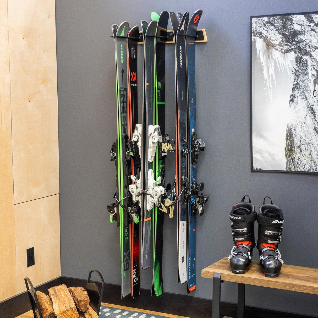 Burlington Ski Storage Rack | Holds 6 Pairs of Skis-Wall Mounted-Grease Monkey Garage