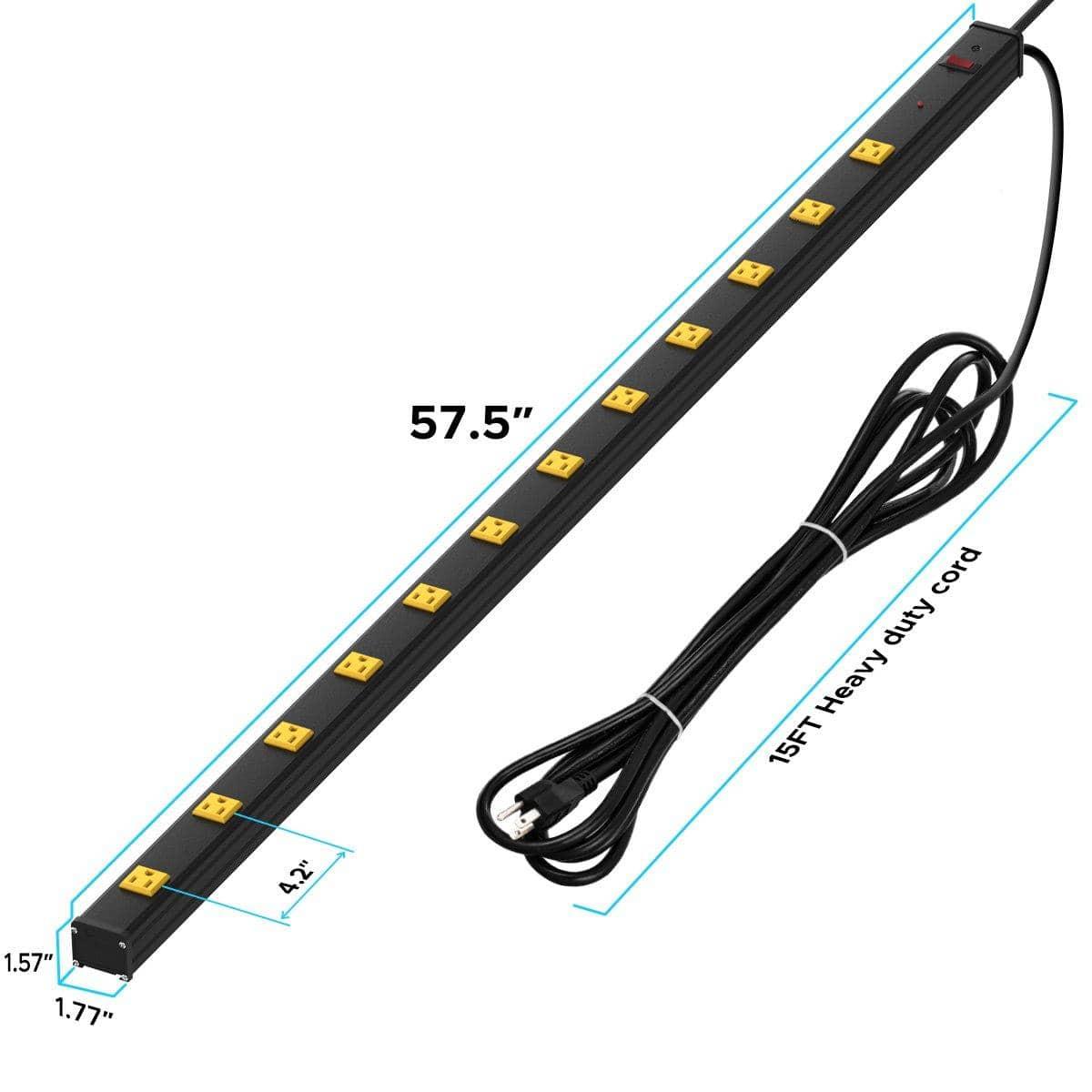 CRST 4.2" Wide Spaced 12 Outlets Mountable Metal Power Strip Surge Protector, 15FT Power Cord, Mounting Brackets Included-surge protector power strip-Grease Monkey Garage