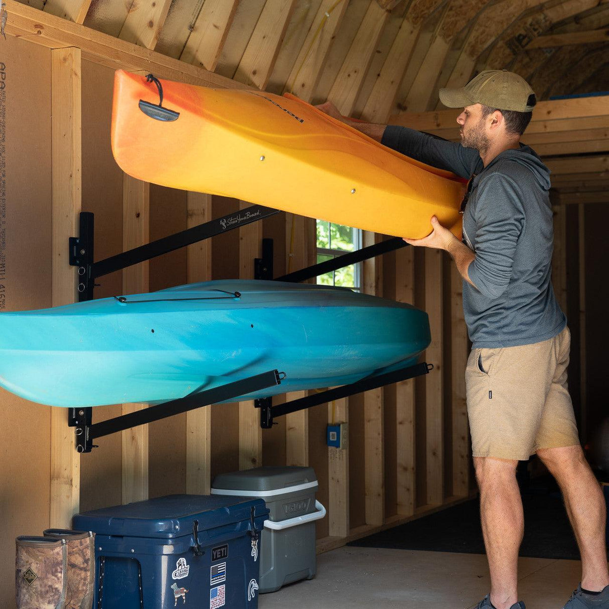 Champlain Kayak Storage | Indoor Adjustable Rack | 2 Levels-Wall Mounted-Grease Monkey Garage
