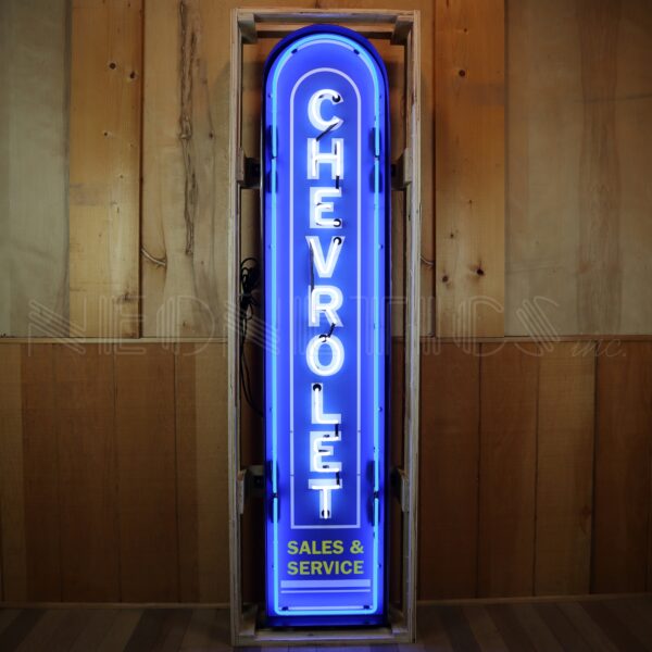 Chevrolet Vertical Neon Sign in Steel Can (72")-Neon Signs-Grease Monkey Garage