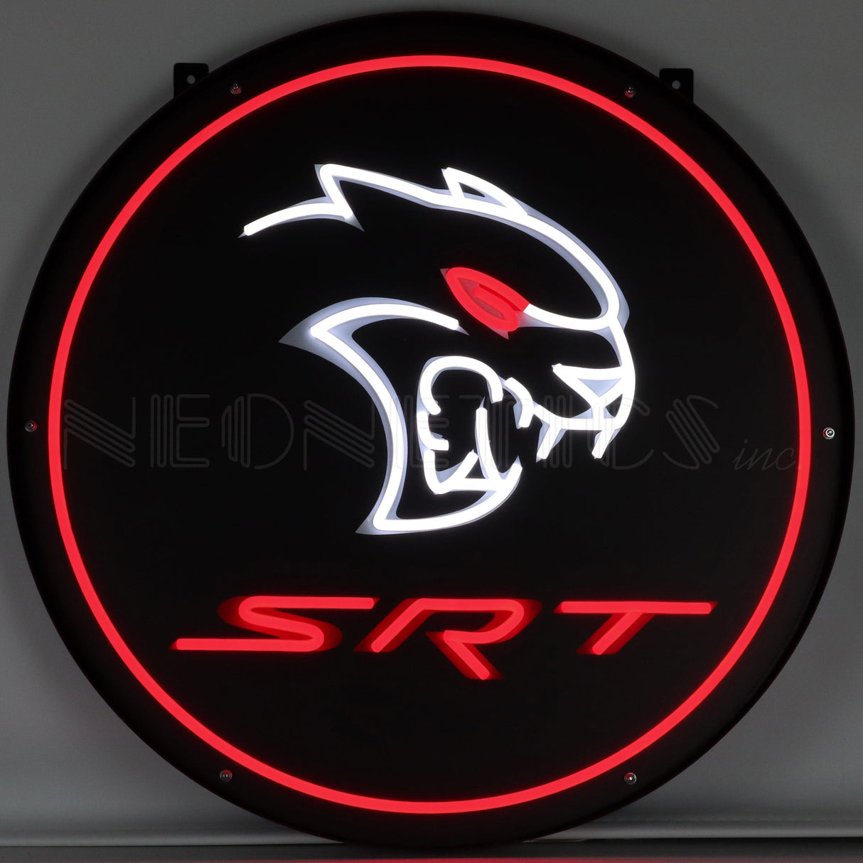 Dodge SRT Red Eye Round LED Flex-Neon Sign in Steel Can-Grease Monkey Garage