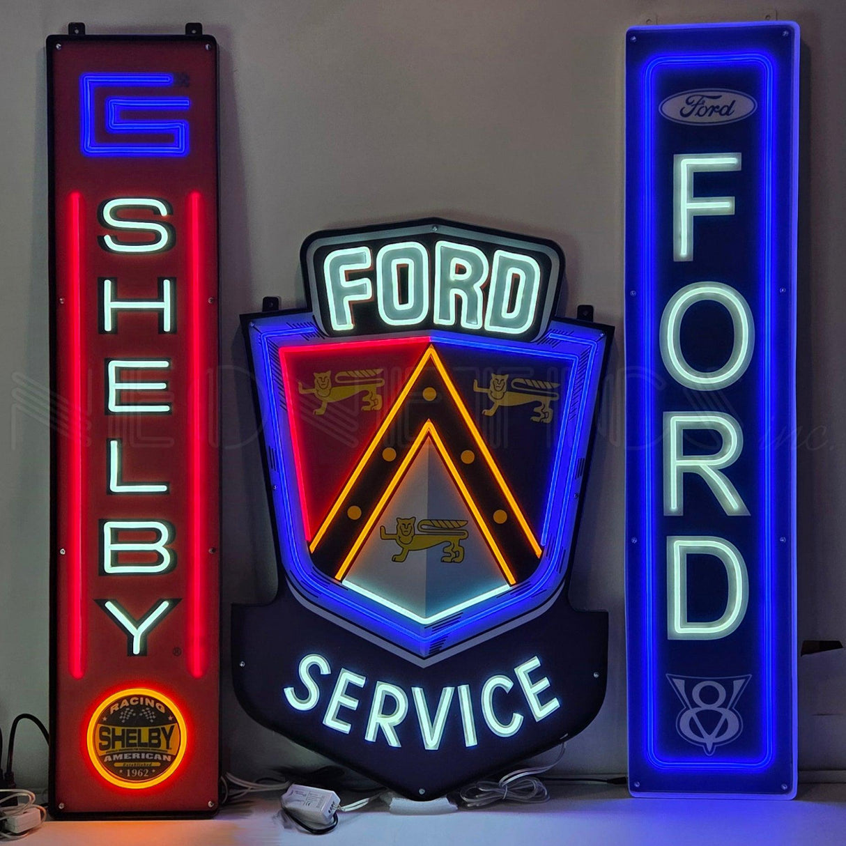 Ford Vertical LED Flex-Neon Sign in Steel Can-Grease Monkey Garage