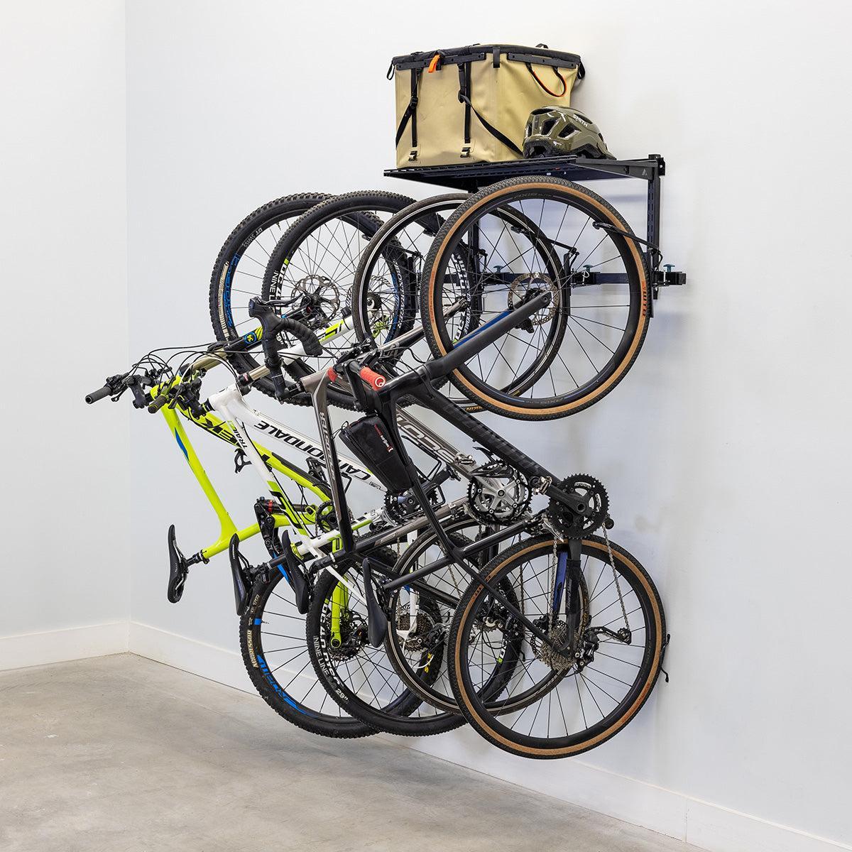 G-Swivel Bike + Shelf | Adjustable Wall Storage System | Holds 4 Bikes-Wall Mounted-Grease Monkey Garage