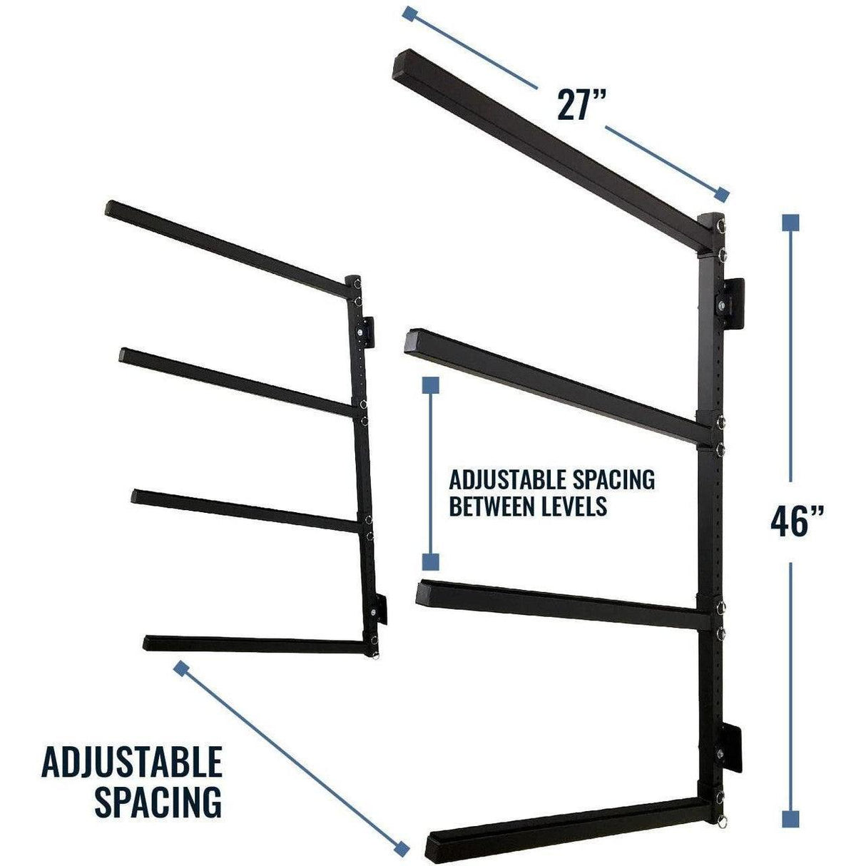 Indoor Wall Rack | 46 Inch Adjustable Height | Kayak & SUP-Wall Mounted-Grease Monkey Garage