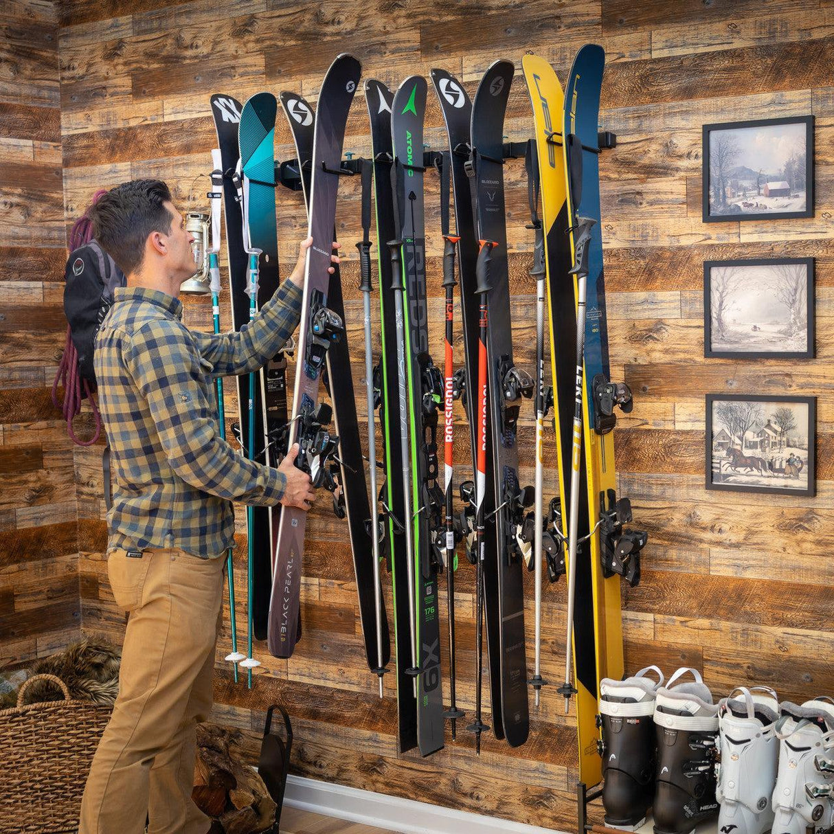 Lone Peak Ski Rack | Adjustable Wall Storage System | Holds 5 Pairs of Skis-Wall Mounted-Grease Monkey Garage