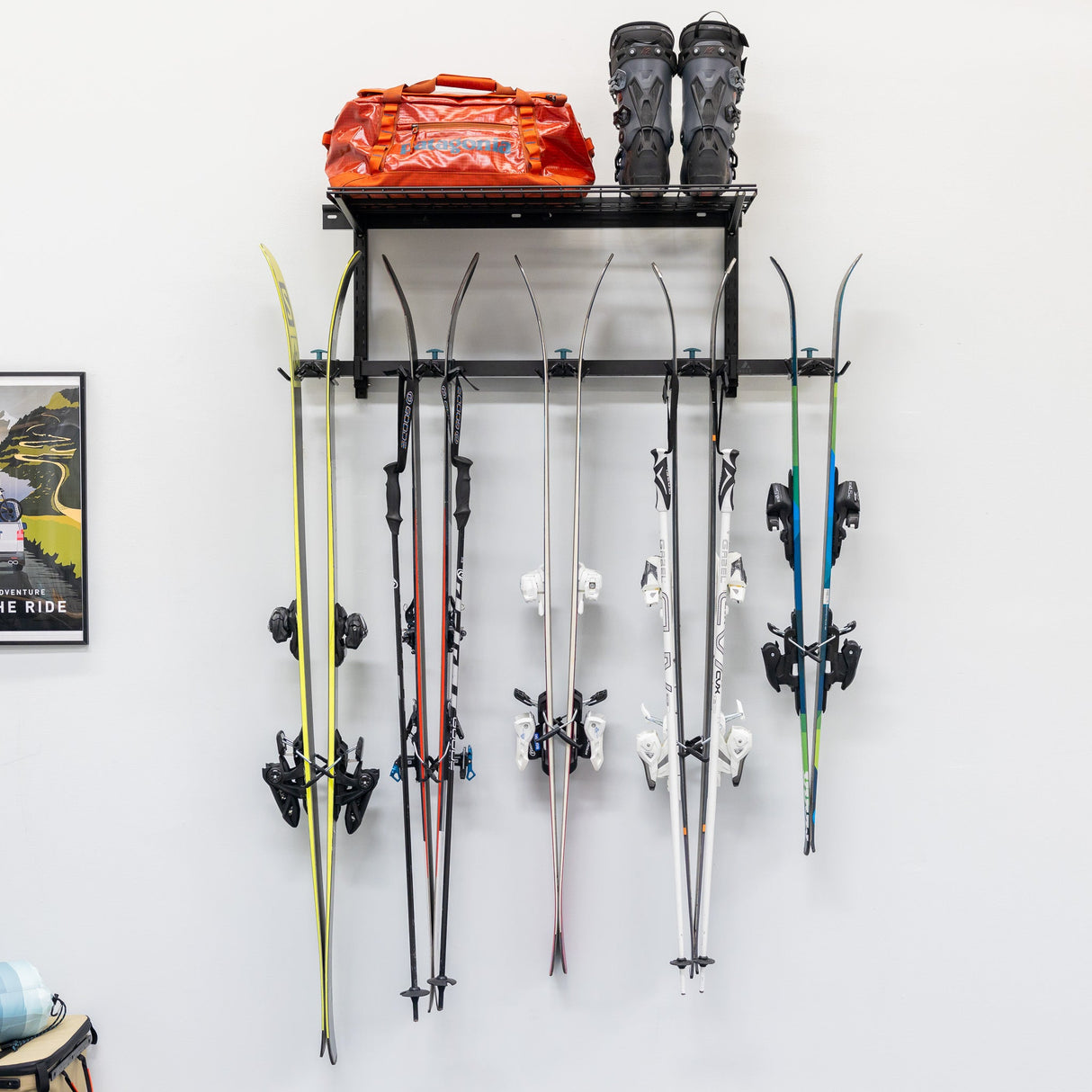Lone Peak Ski + Shelf | Adjustable Wall Storage System | Holds 5 Pairs of Skis-Wall Mounted-Grease Monkey Garage