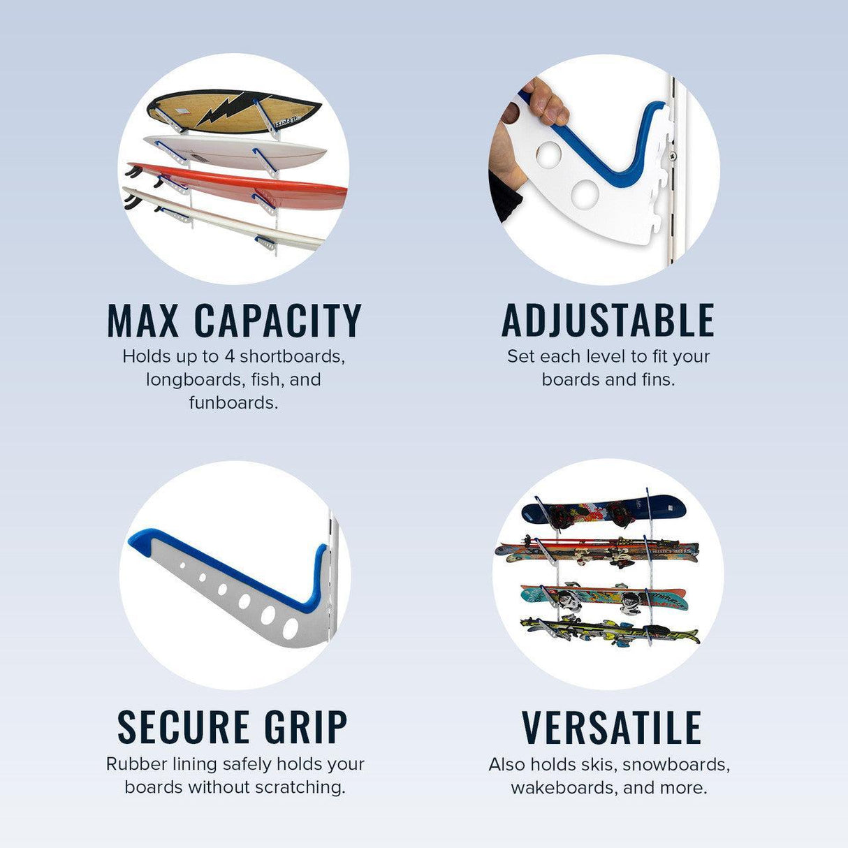 Outerbanks Surfboard Storage | Adjustable XSR | 4 Level | White-Wall Mounted-Grease Monkey Garage