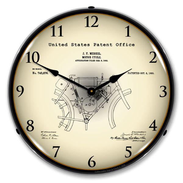 1902 Merkel Motorcycle Patent Backlit LED Clock-LED Clocks-Grease Monkey Garage