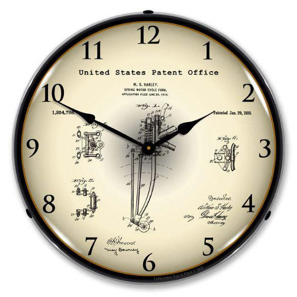 1917 Harley Davidson Springer Front Fork Patent Backlit LED Clock-LED Clocks-Grease Monkey Garage