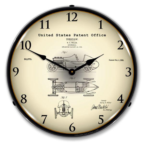 1920 H. A. Miller Race Car Patent Backlit LED Clock-LED Clocks-Grease Monkey Garage