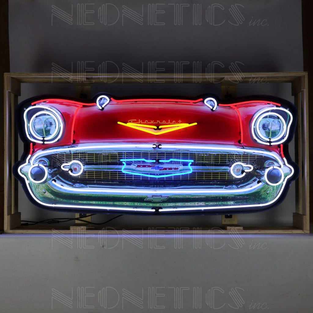 1957 Chevrolet Bel Air Grille Neon Sign in Steel Can-Neon Signs-Grease Monkey Garage