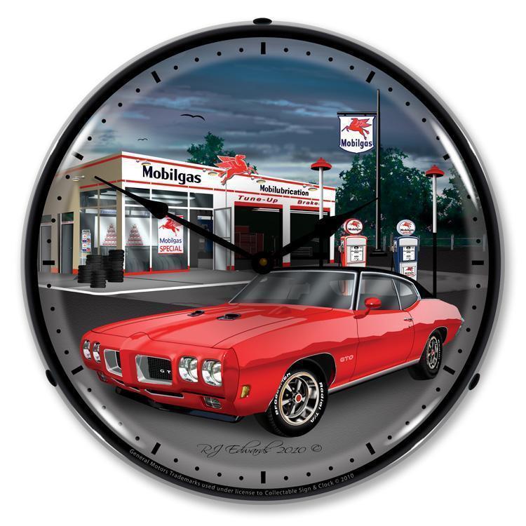 1970 Pontiac GTO Mobilgas Backlit LED Clock-LED Clocks-Grease Monkey Garage