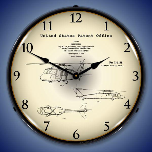 1972 Sikorsky UH-60 Black Hawk Patent Backlit LED Clock-LED Clocks-Grease Monkey Garage