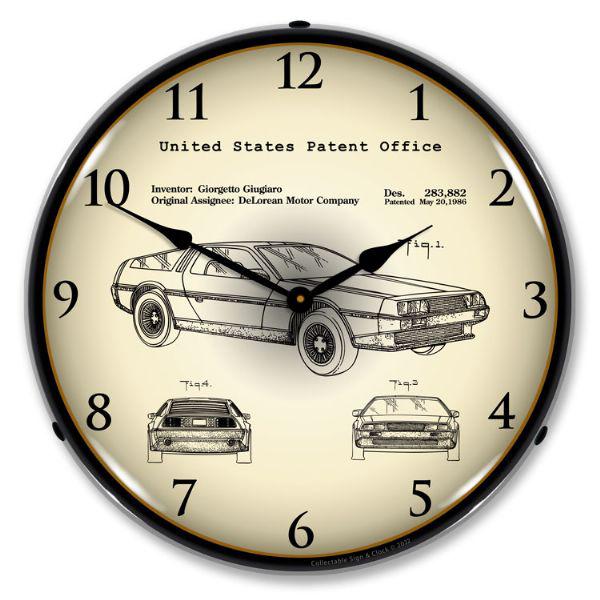 1981 DeLorean Automobile Patent Backlit LED Clock-LED Clocks-Grease Monkey Garage