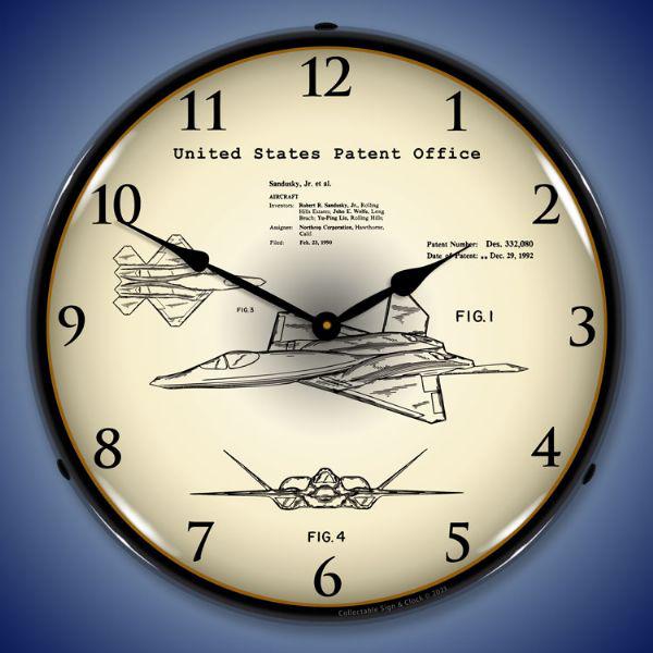 1992 F-22 Raptor Fighter Patent Backlit LED Clock-LED Clocks-Grease Monkey Garage