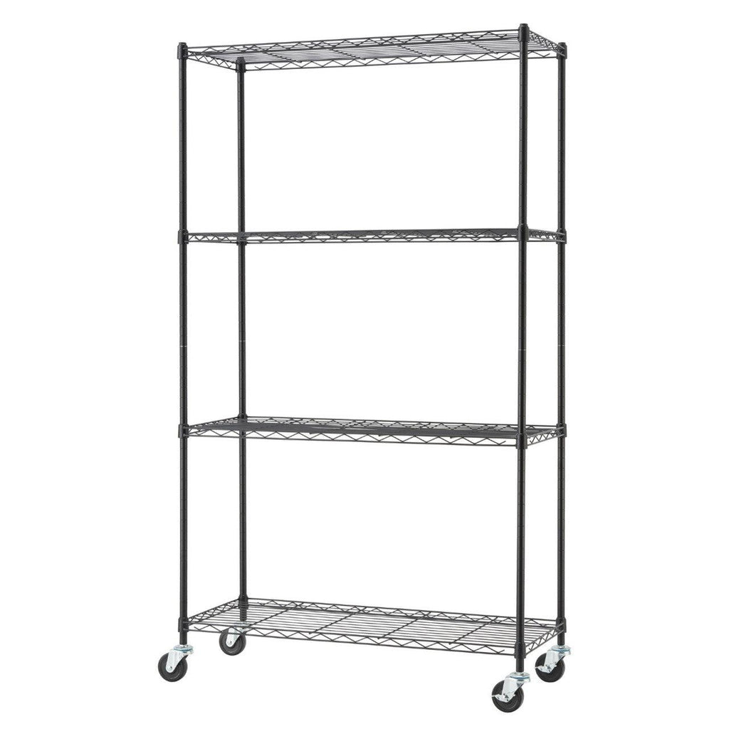 4-Tier Wire Shelving 36"x14"x62.5" with Wheels - Black-Grease Monkey Garage