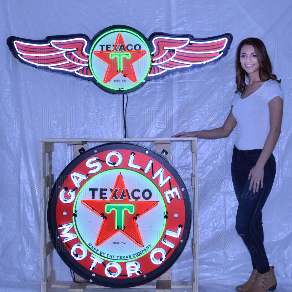 5 Foot Texaco Wings Neon Sign in Steel Can-Neon Signs-Grease Monkey Garage
