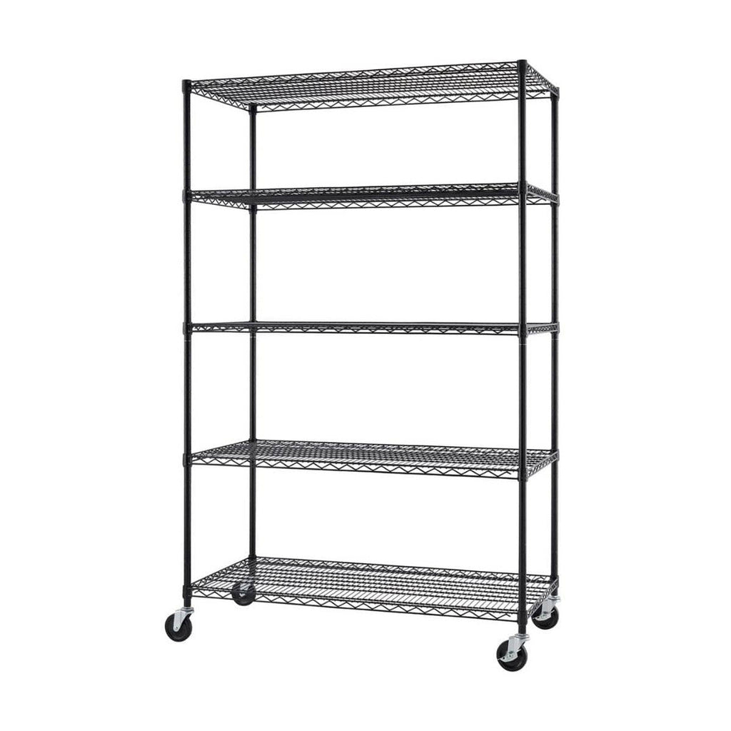 5-Tier Commercial Grade Wire Shelving 48"x24"x72" with Wheels - Black-Grease Monkey Garage