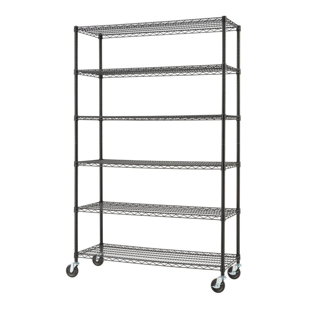 6-Tier Wire Shelving 48"x18"x72" with Wheels - Black-Grease Monkey Garage