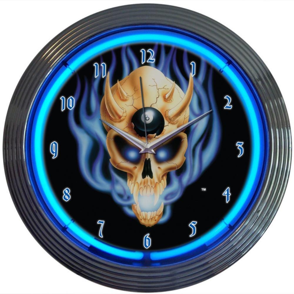 8 Ball Skull Neon Clock-Clocks-Grease Monkey Garage