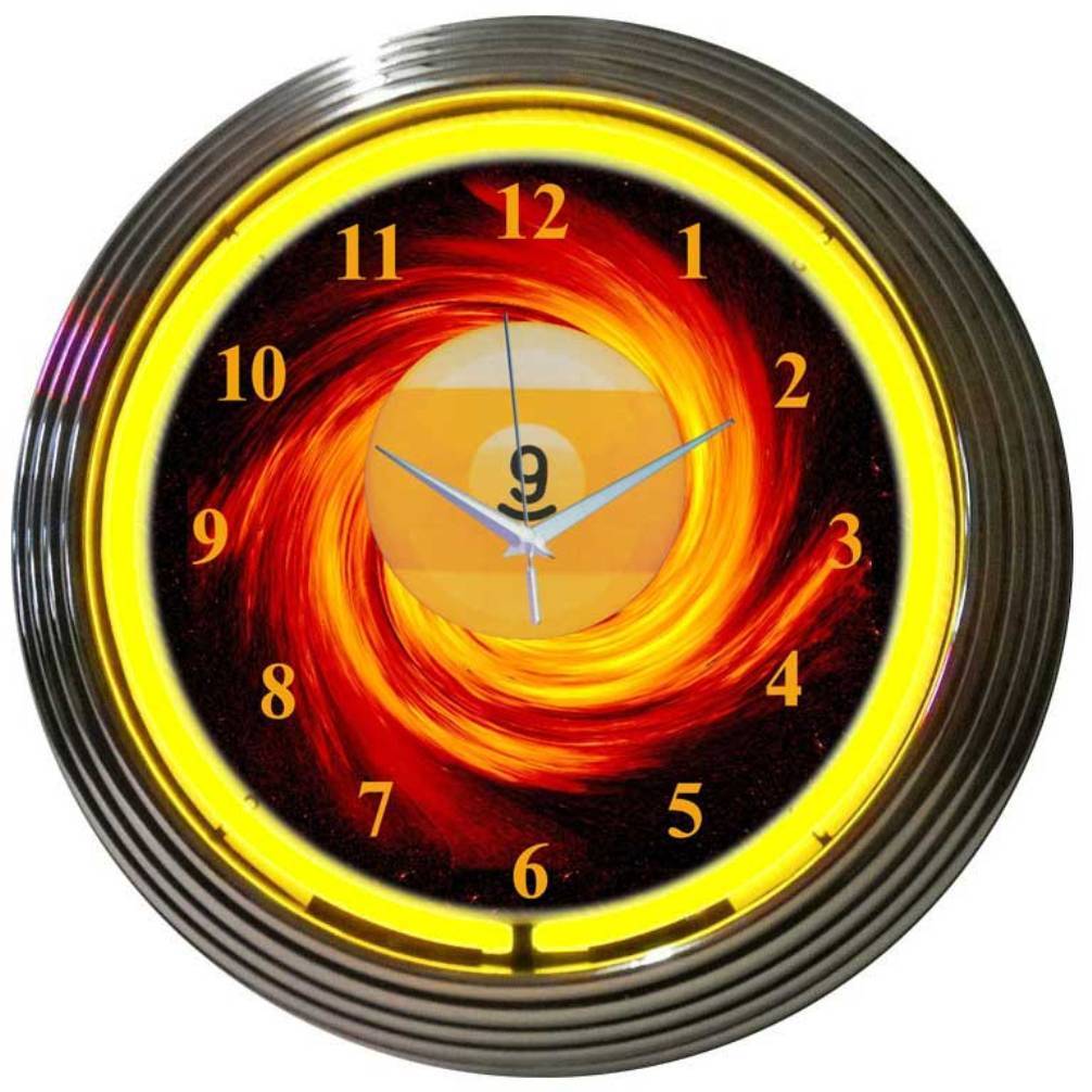 9 Ball Fire Neon Clock-Clocks-Grease Monkey Garage