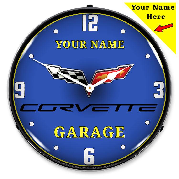 Add Your Name C6 Corvette Garage Backlit LED Clock-LED Clocks-Grease Monkey Garage