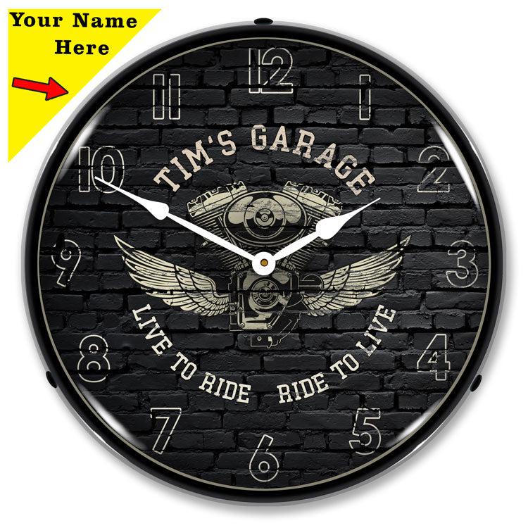 Add Your Name Motorcycle Garage Backlit LED Clock-LED Clocks-Grease Monkey Garage