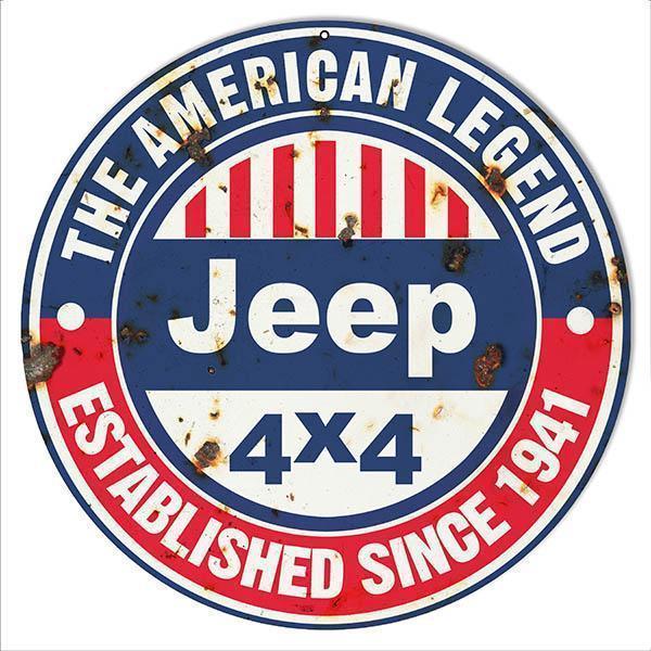 Aged American Legend 1941 Jeep Sign-Metal Signs-Grease Monkey Garage