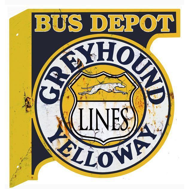 Aged Bus Depot Greyhound Yelloway Lines Laser Cut Metal Sign with Flange-Metal Signs-Grease Monkey Garage
