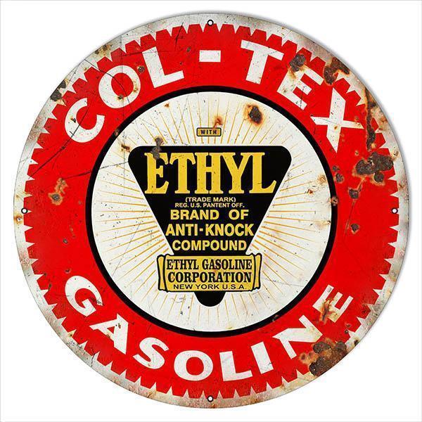 Aged Col Tex Gasoline Motor Oil Metal Sign-Metal Signs-Grease Monkey Garage