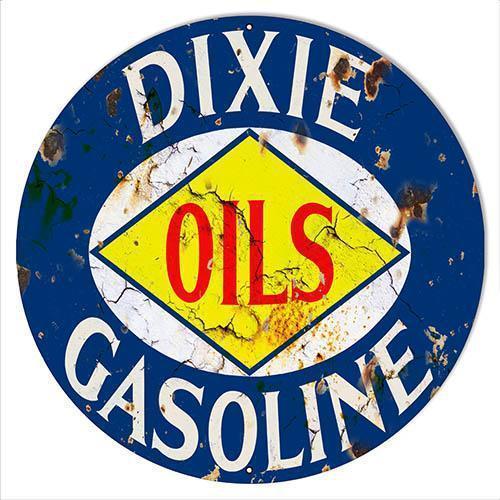 Aged Dixie Gasoline and Oils Metal Sign-Metal Signs-Grease Monkey Garage