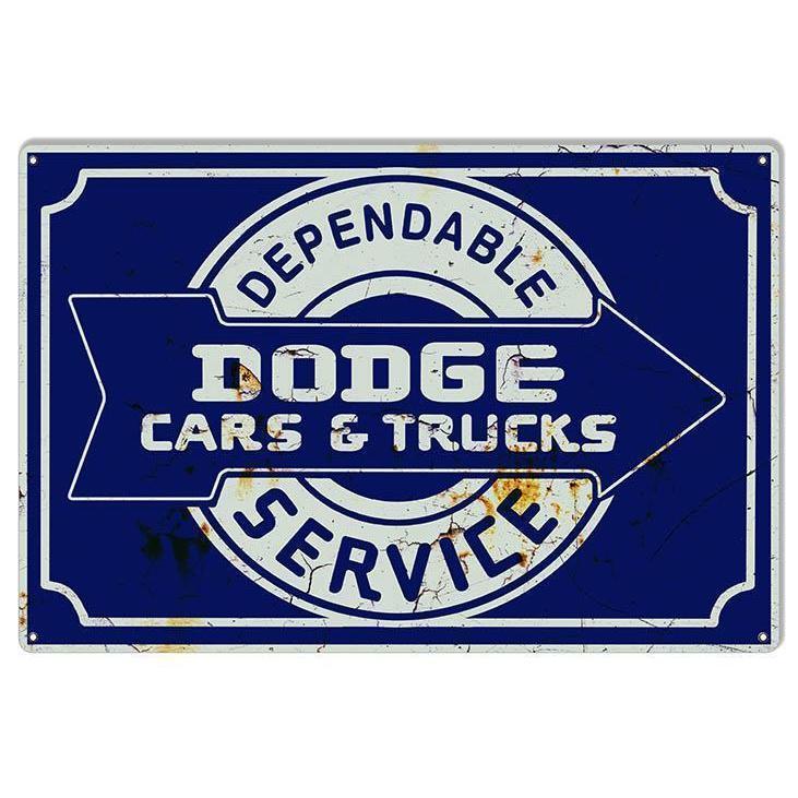 Aged Dodge Dependable Service Dodge Cars & Trucks Metal Sign-Metal Signs-Grease Monkey Garage