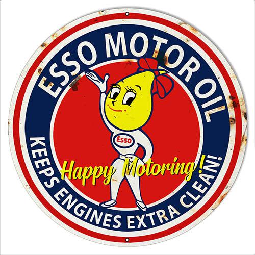 Aged Esso Motor Oil Mrs. Happy the Oil Drop Woman Metal Sign-Metal Signs-Grease Monkey Garage