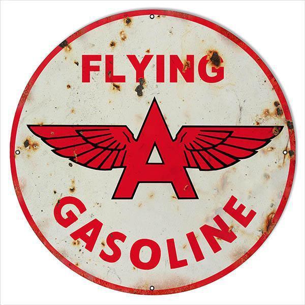 Aged Flying A Gasoline Motor Oil Metal Sign-Metal Signs-Grease Monkey Garage