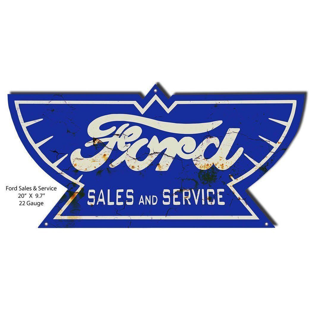 Aged Ford 1912 Winged Sales and Service Metal Sign-Metal Signs-Grease Monkey Garage