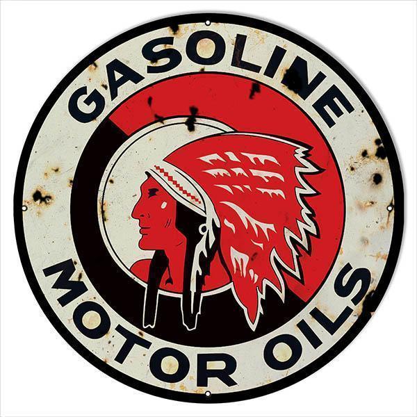 Aged Frontenac Red Indian Gasoline Motor Oils Metal Sign-Metal Signs-Grease Monkey Garage