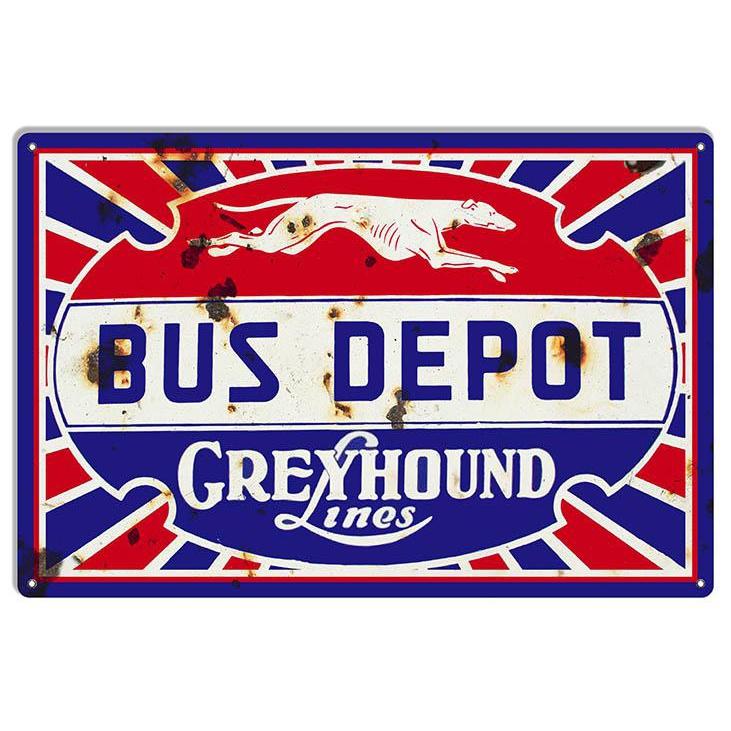 Aged Greyhound Lines Bus Depot Metal Sign-Grease Monkey Garage