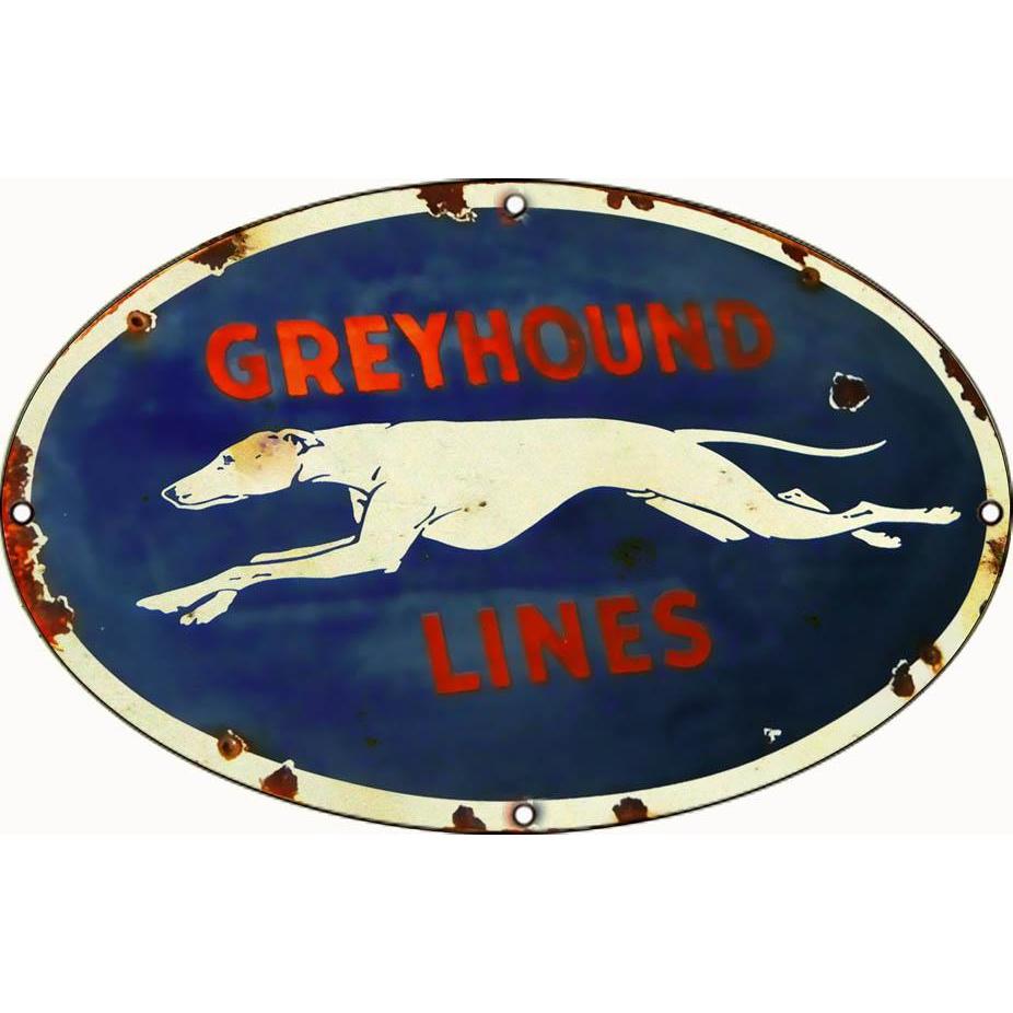 Aged Greyhound Lines Oval Metal Sign-Grease Monkey Garage