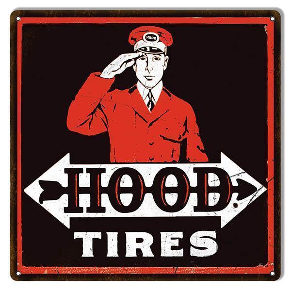Aged Hood Tires Metal Sign-Metal Signs-Grease Monkey Garage
