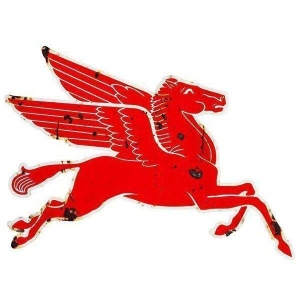 Aged Mobil Pegasus Flying Horse Sign (Right Facing)-Metal Signs-Grease Monkey Garage