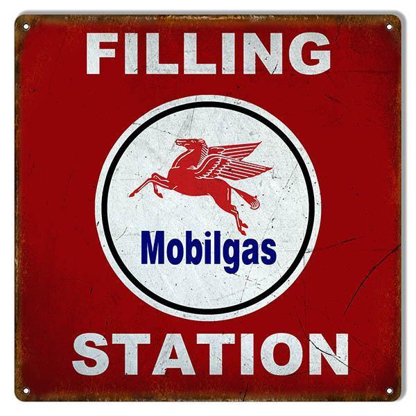 Aged Mobilgas Filing Station Metal Sign-Metal Signs-Grease Monkey Garage